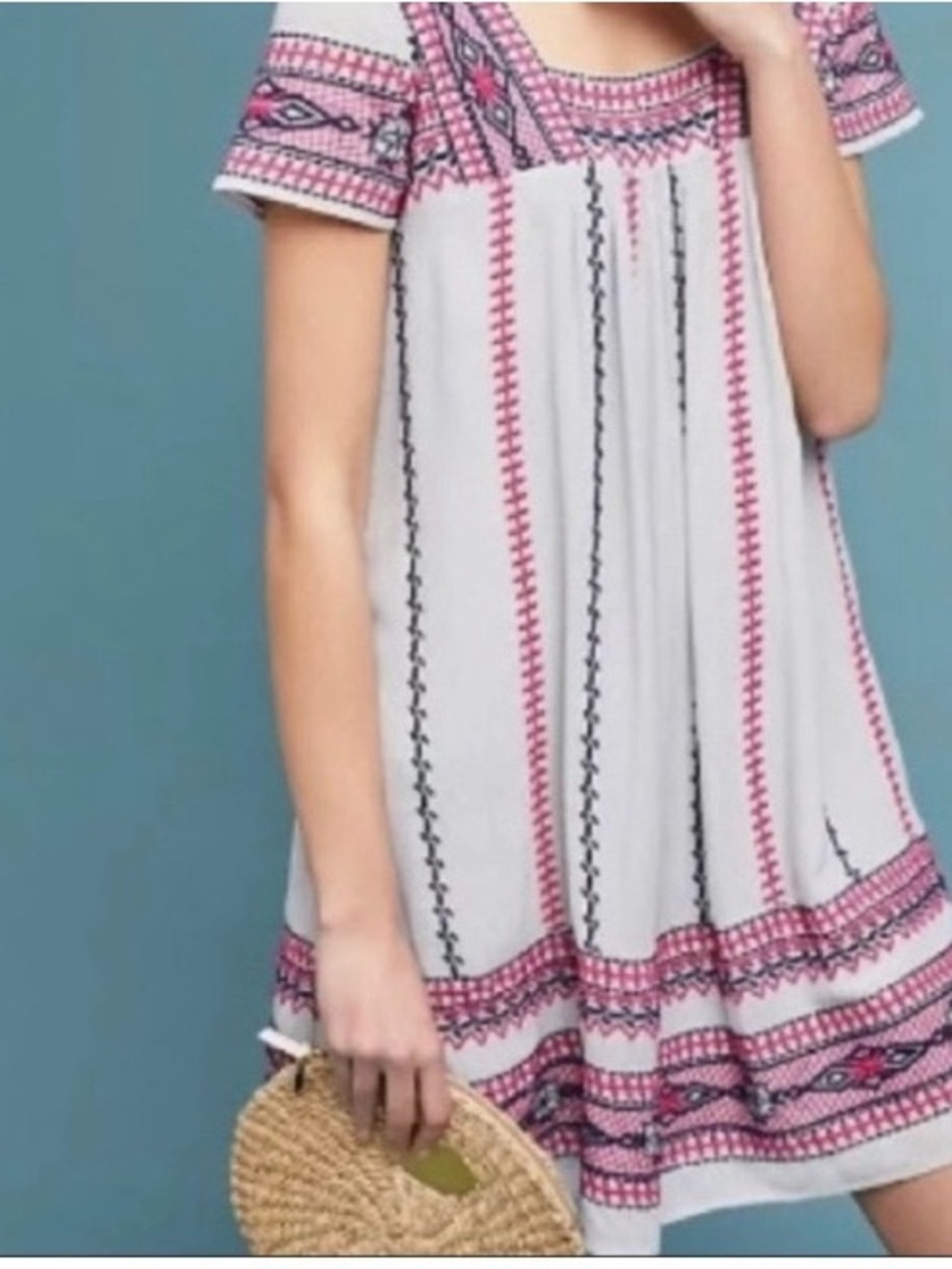 Super cute Maeve Anthropologie dress with Pink & Black Embroidery